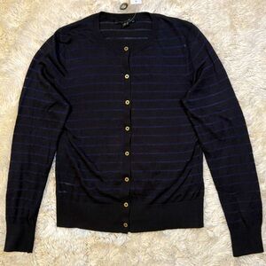 Ann Taylor Black & Blue Striped Button Front Cardigan